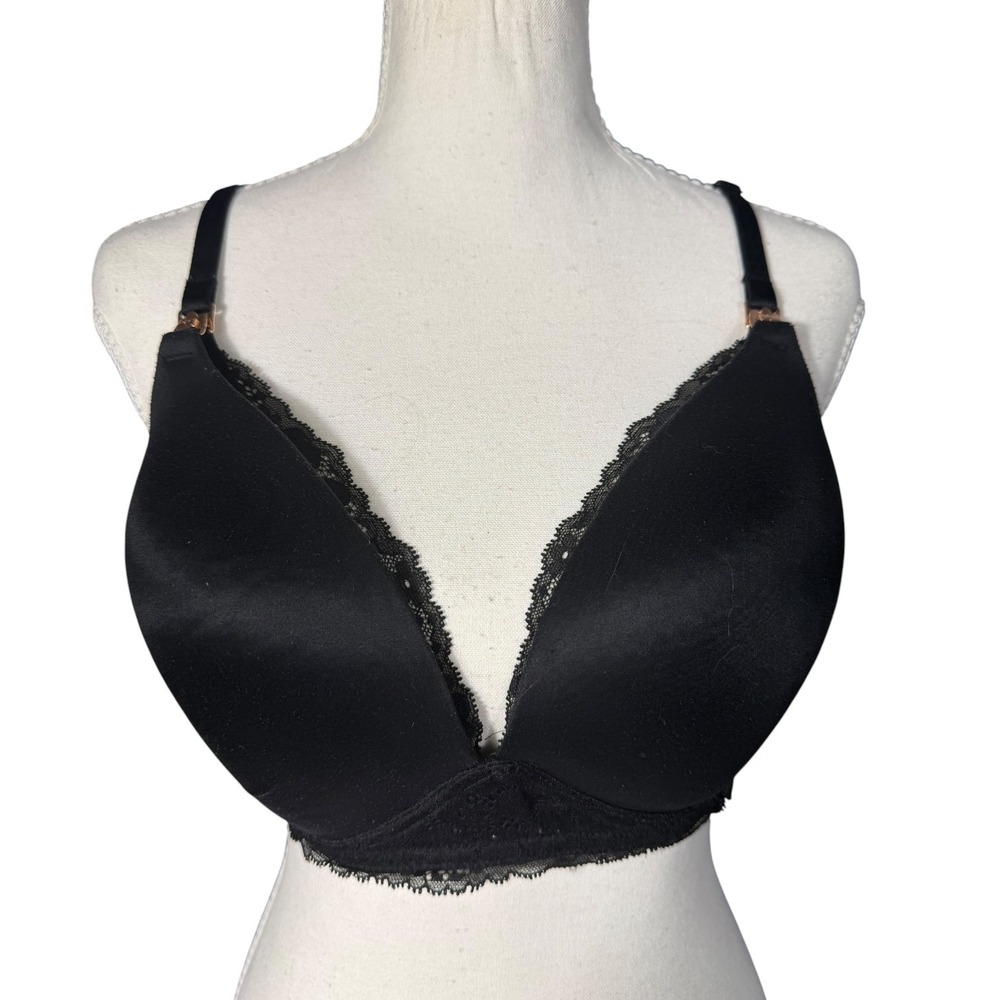 Victoria's Secret Wireless Bra Womens 38D Black Lace Trim Gold Hardware Comfort - Picture 4 of 12